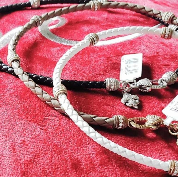 Judith Ripka 925 silver, Leather Verona Rope w/ Rare Fleur de Lis Charm - Picture 5 of 16